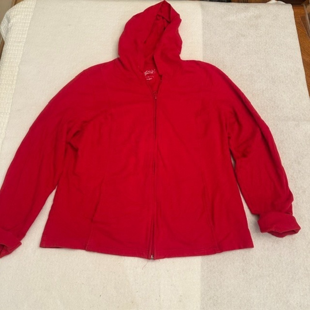 Style co Sport Full Zip Hoodie Red Women XL Cotton Spandex Stretch Workout Cozy